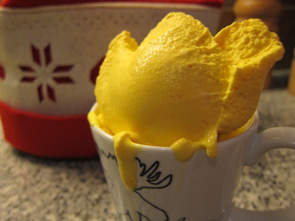 Saffron frozen yoghurt, freshly churned
