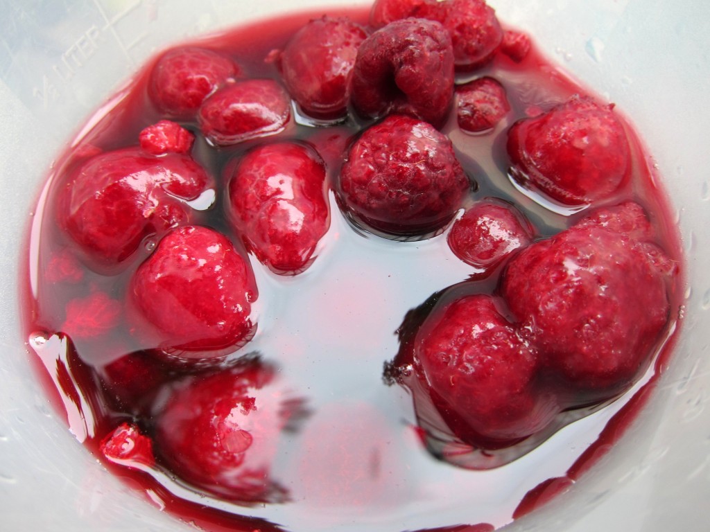 Raspberry and (here) blackcurrant juice. Yes, you can use good quality juice in case you do not have access to fresh or frozen blackcurrants. 