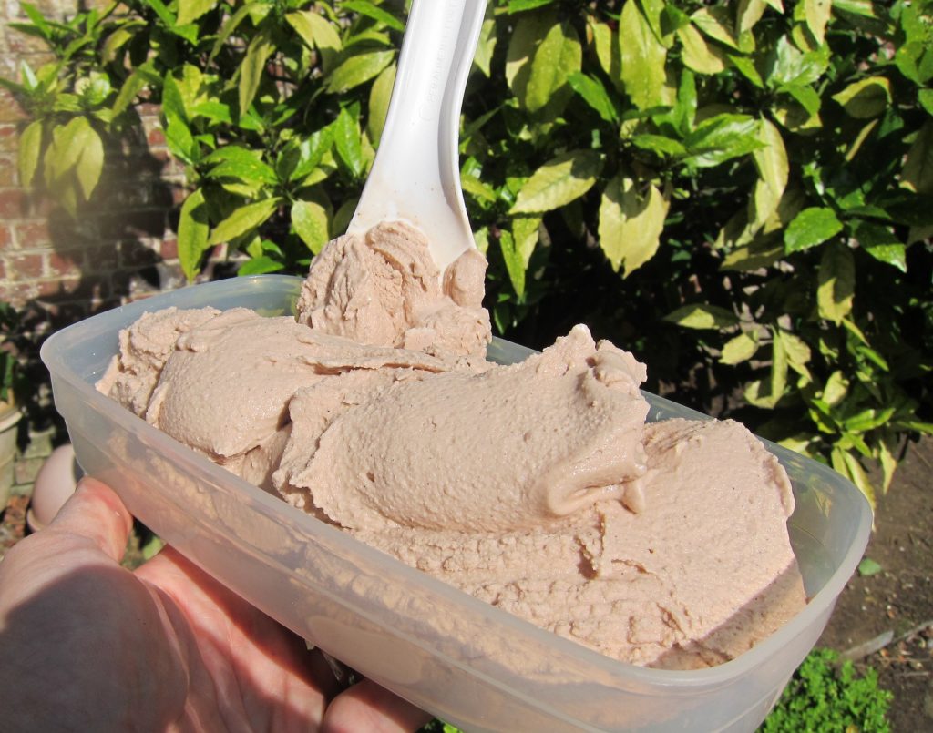 Delicious Nutella ice cream - perfect consistency and great taste ... it took less than ten minutes to micro-wave the base!