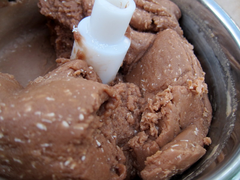 The Chocolate/Oatmeal ball ice cream just after churning. It almost looks like dough, does it not?