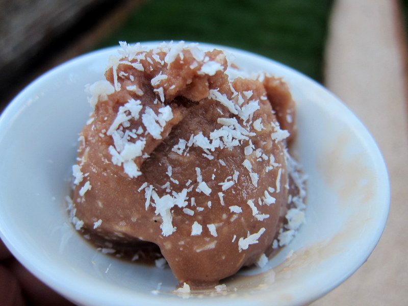 Is it a really ... ? Yes - this is a rounded scoop of the ice cream, with some coconut shreds on top. Quite a look-a-like to the confectionery ball!